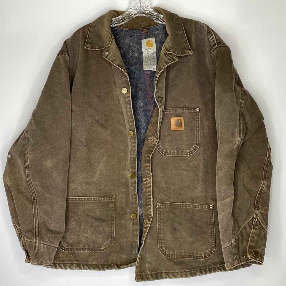 Vintage Carhartt C58 CHT Brown Blanket Lined Chore Barn Jacket Size Large